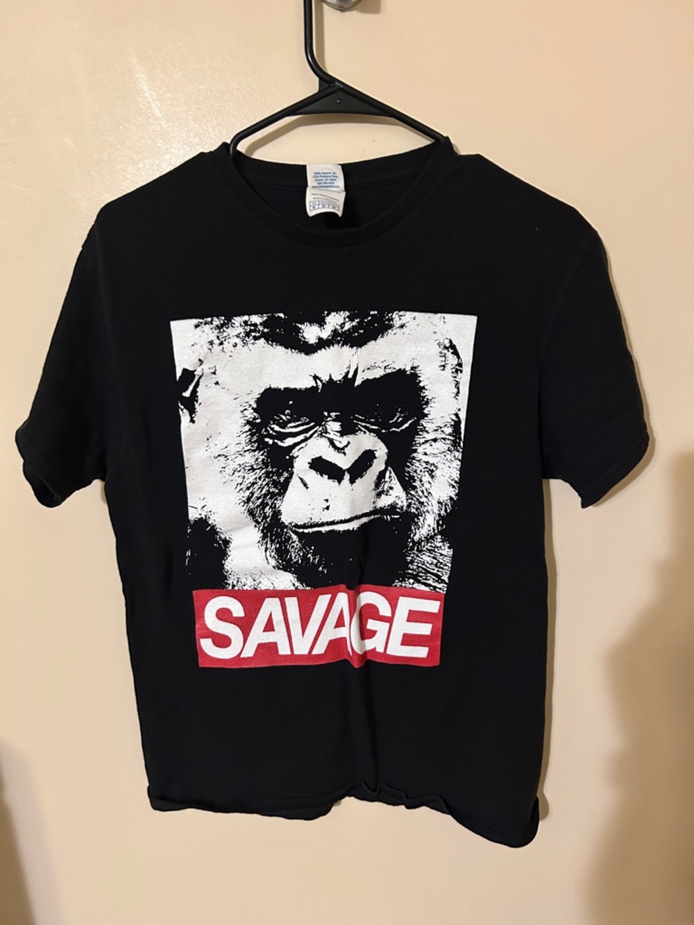 Vintage Savage Gorilla Tee T-shirt Black Spellout Streetwear Hip Hop Fashion M